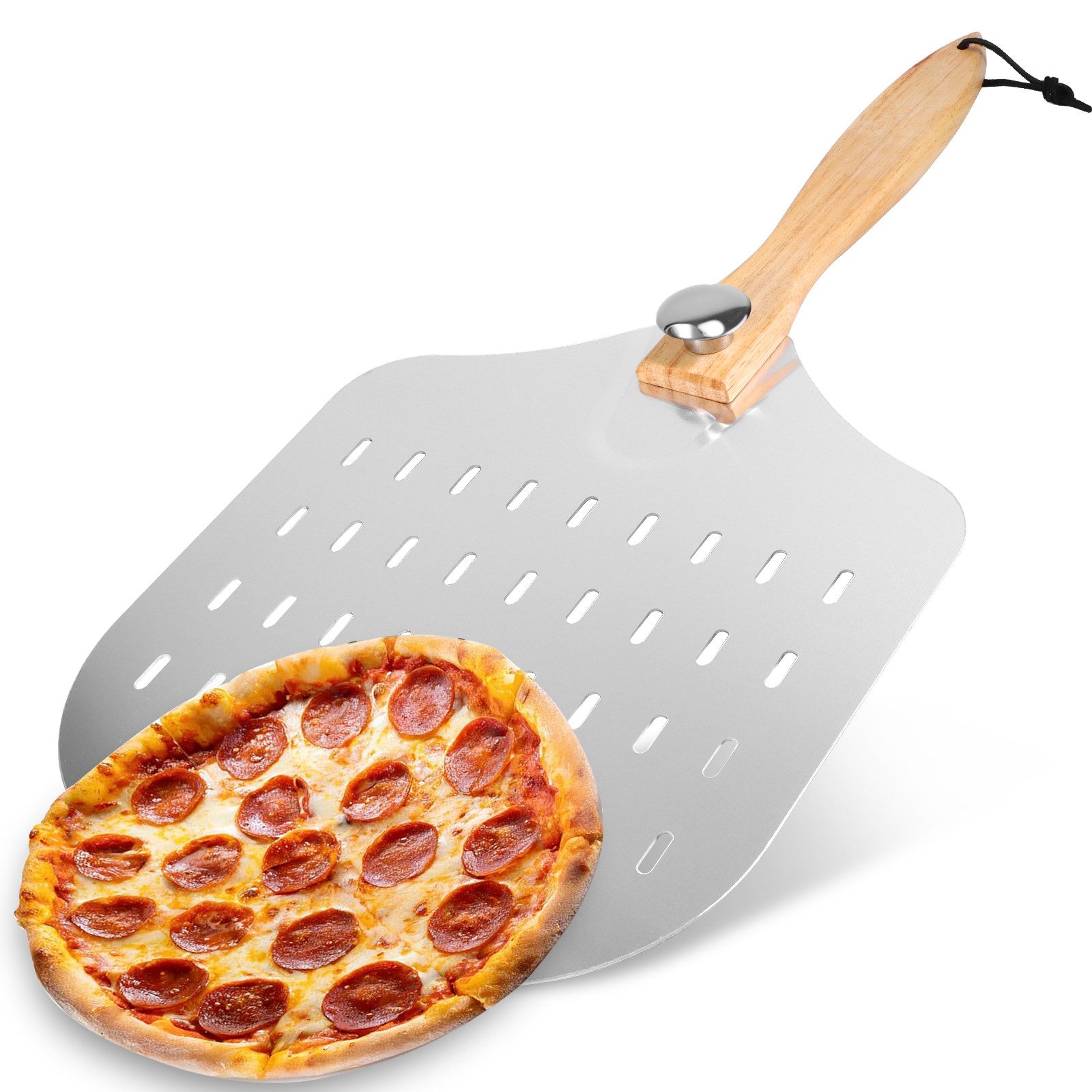 BlingBin Pizzaschieber Leichte Perforierte Pizzaschaufel Mit Holzgriff, Edelstahl Pizzaheber, Geeignet Für Zuhause Restaurants Und Pizzerien, Leicht Zu Reinigen