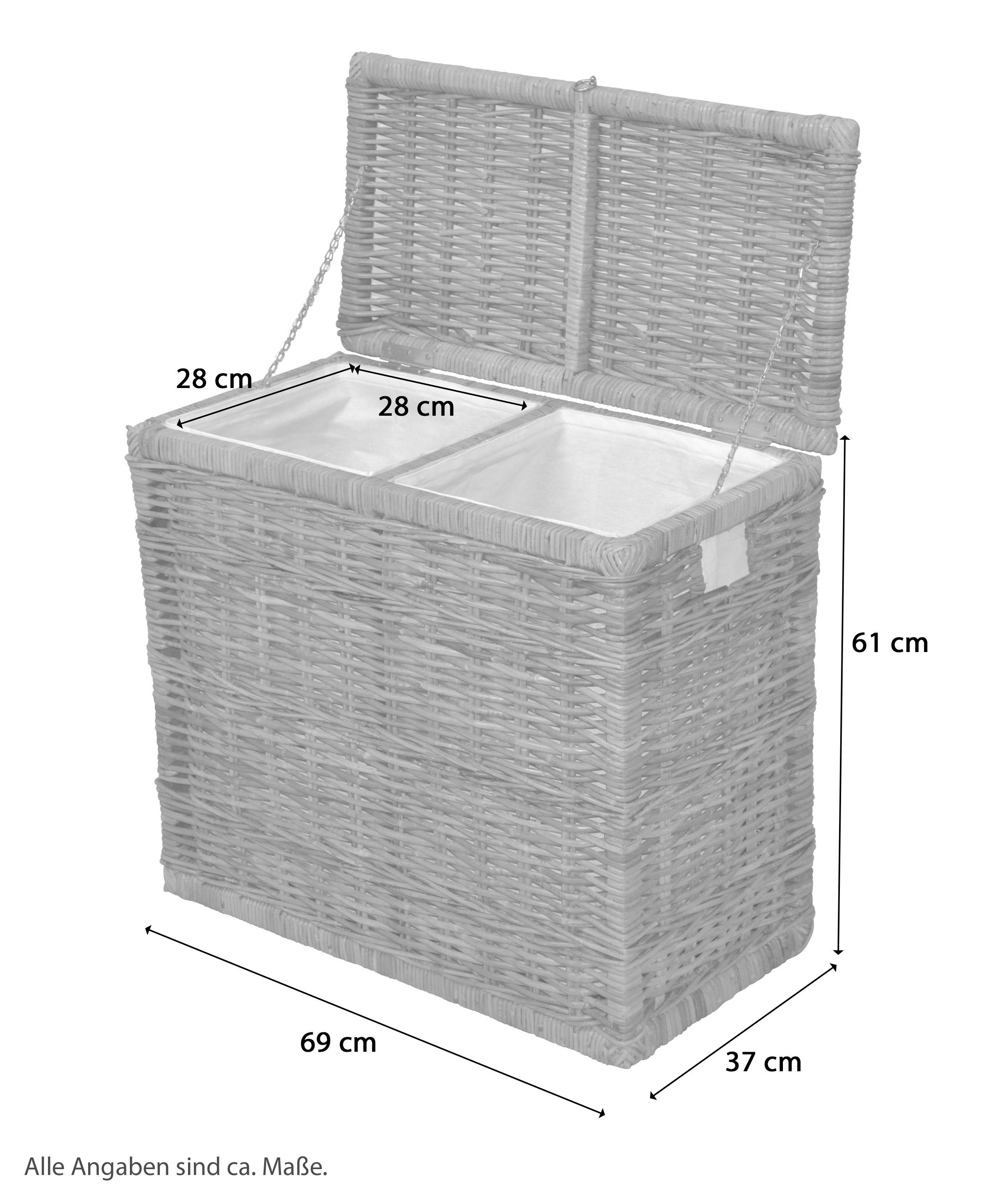 moebel-direkt-online Wäschekorb DUO (1 St), Handgeflochten, mit Stoffeinsätzen 2