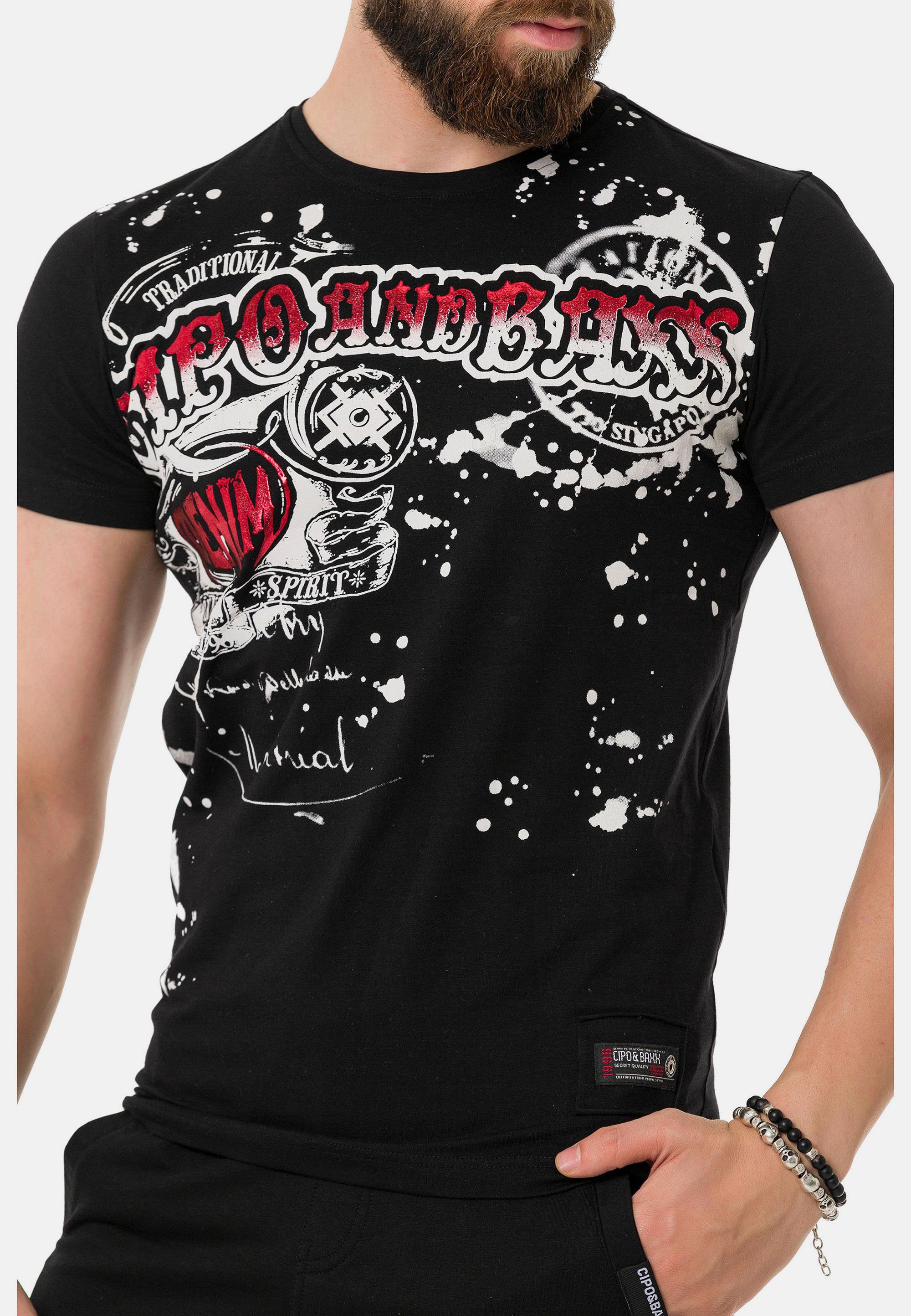 schwarz Cipo Baxx Markenprint mit T-Shirt coolem &