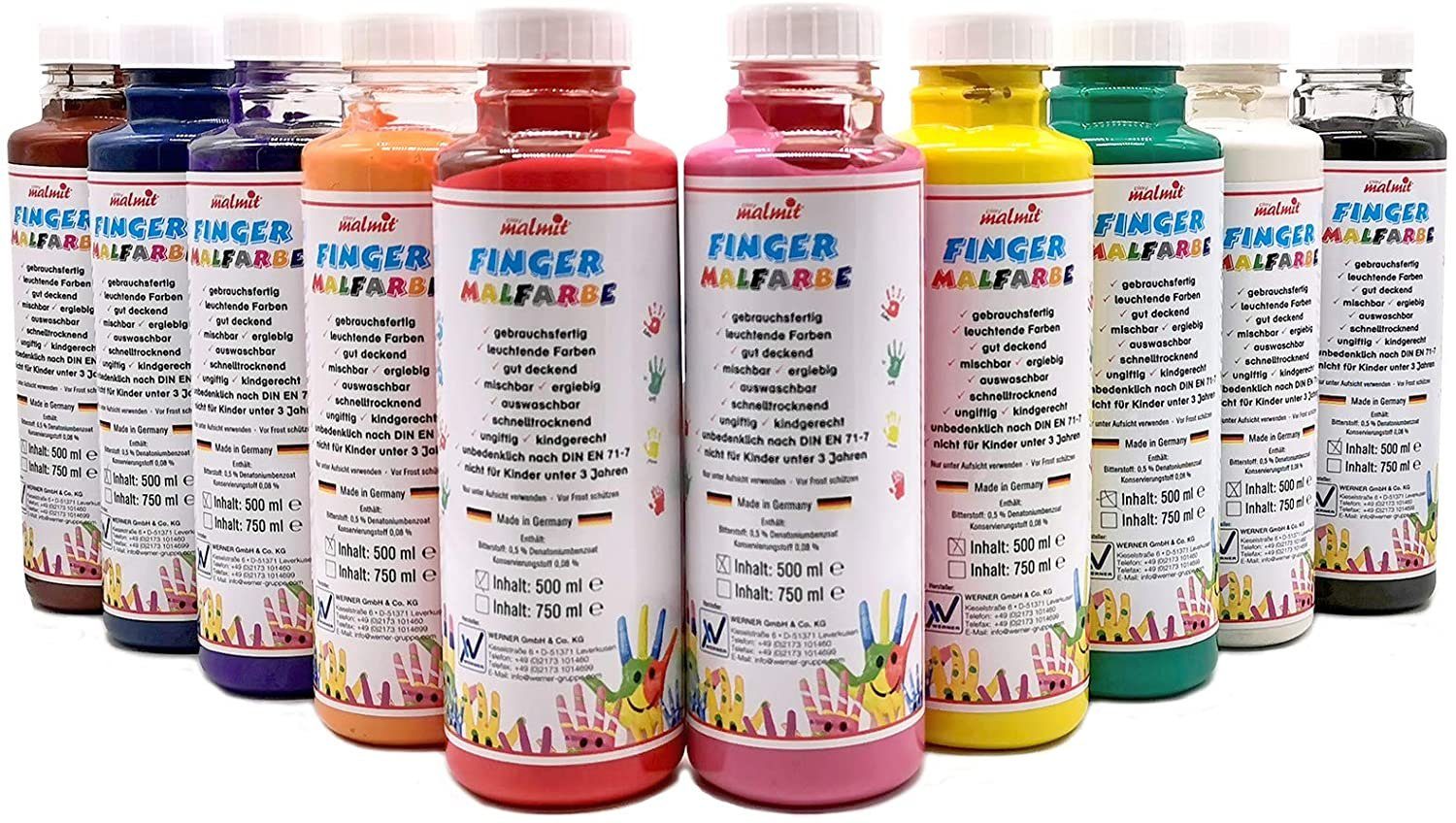 play malmit Fingerfarbe Fingermalfarbe 10er Set je 500 ml Fingerfarbe