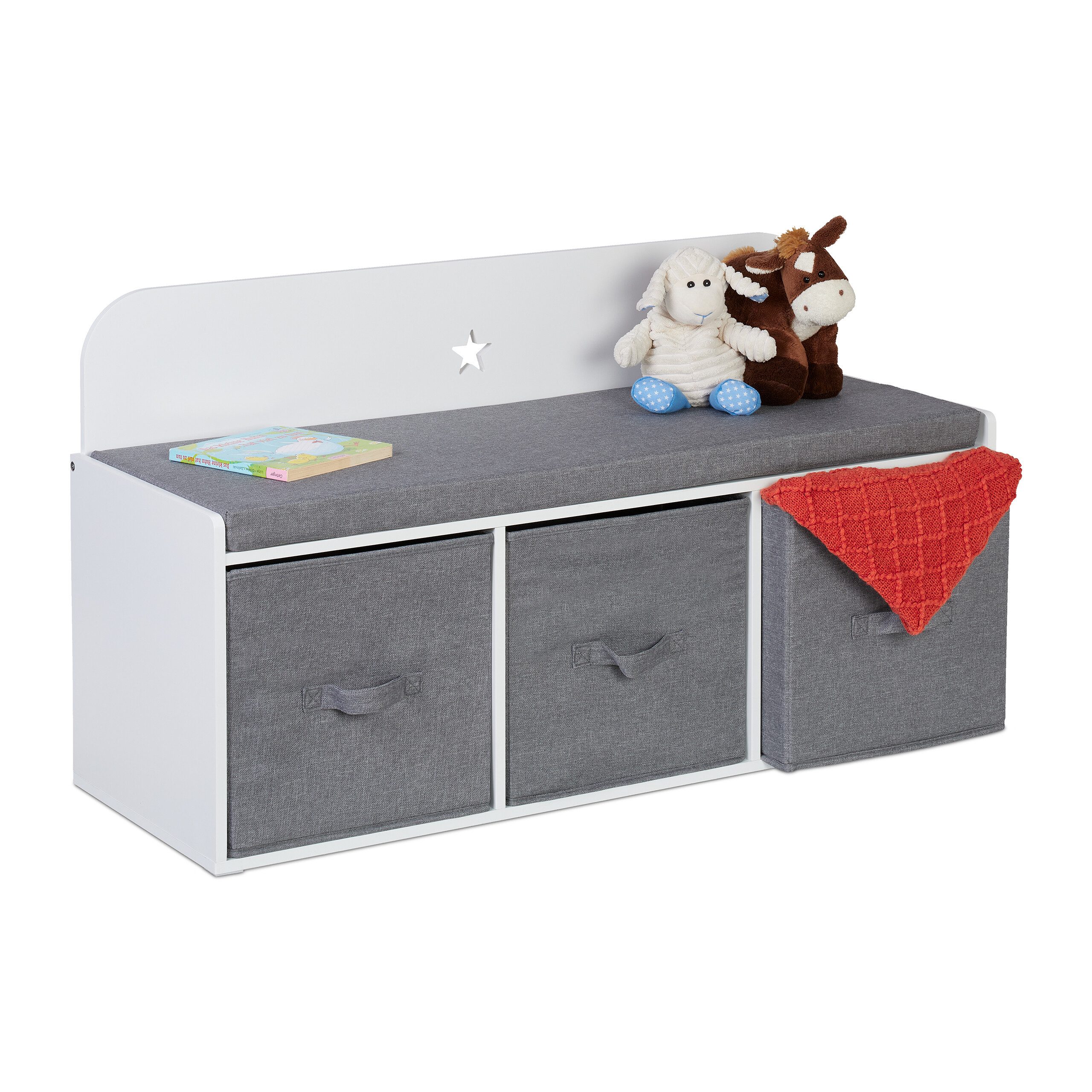 relaxdays Sitzbank Kinderbank mit Stauraum