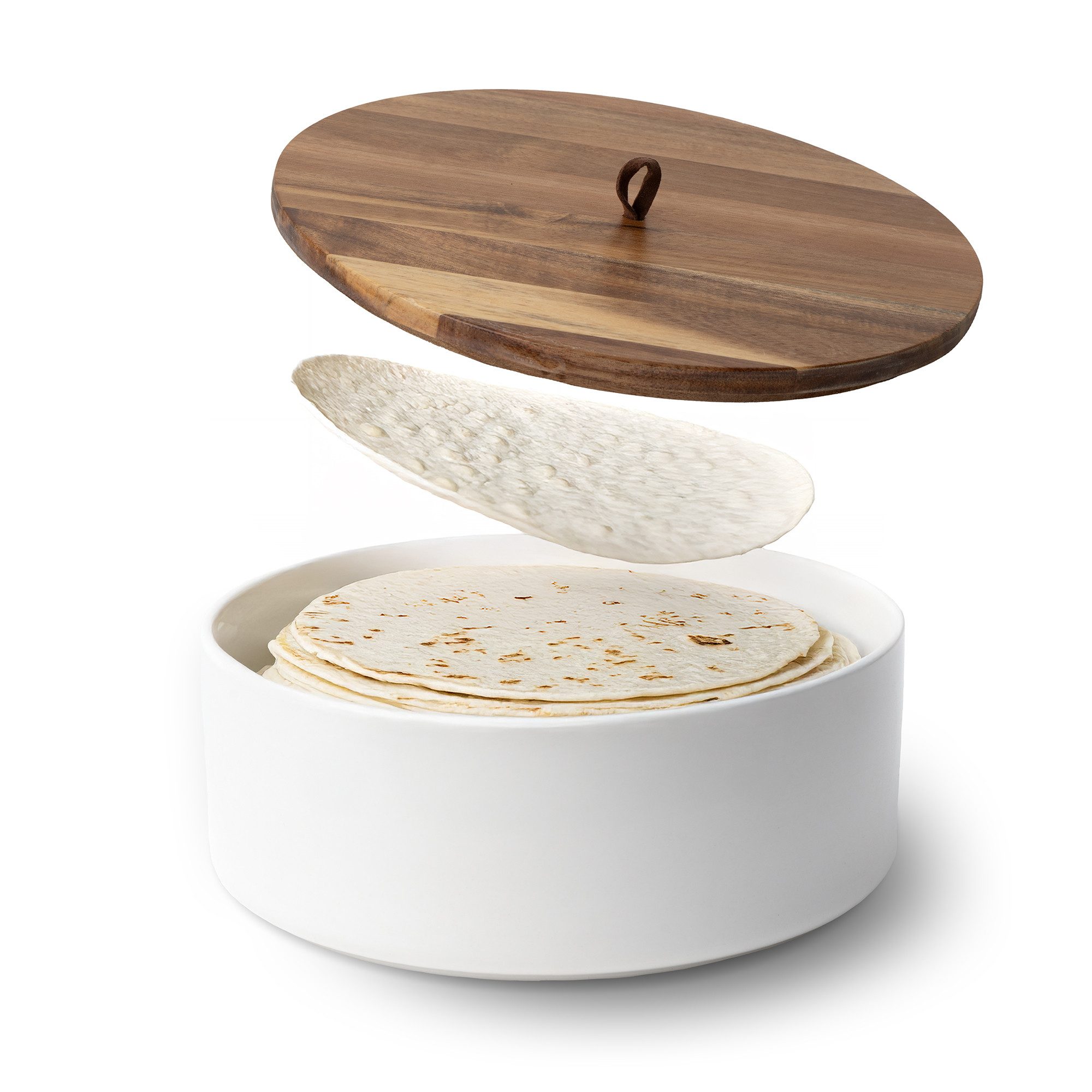 Tortillada Brotkorb Keramik Tortilla Wärmer mit Holzdeckel (23,5 cm)