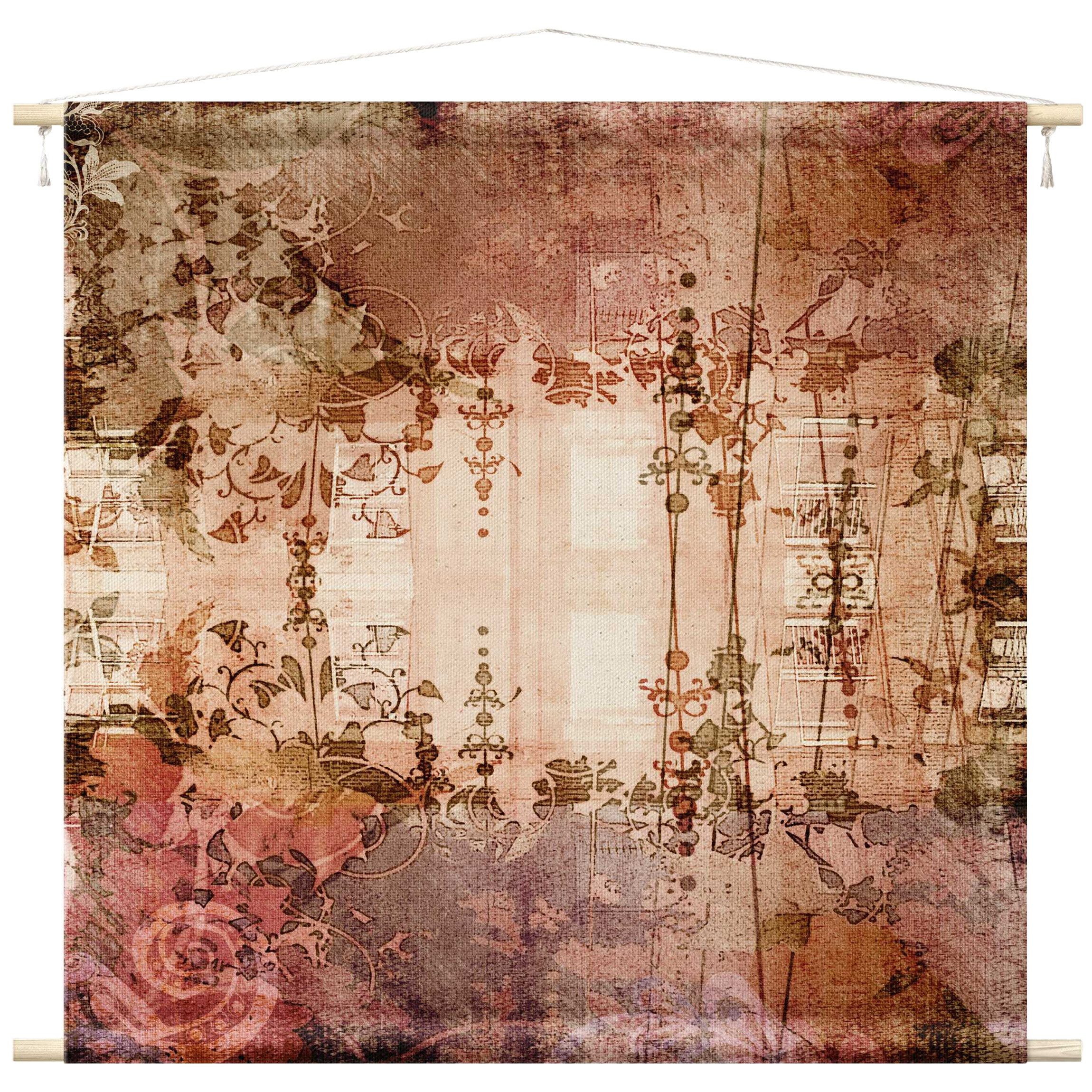 Bilderdepot24 Wandteppich modern Muster Ornamente Vintage rot, quadratisch, Höhe: 2.6 mm, großes Wandbild aus Natur-Baumwolle Wandbehang Stoffbild Tuch Wollseil