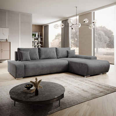 Juskys Ecksofa Iseo, modern, L-Form, Schlaffunktion, bequem, samtig wie Cord, inkl. Kissen