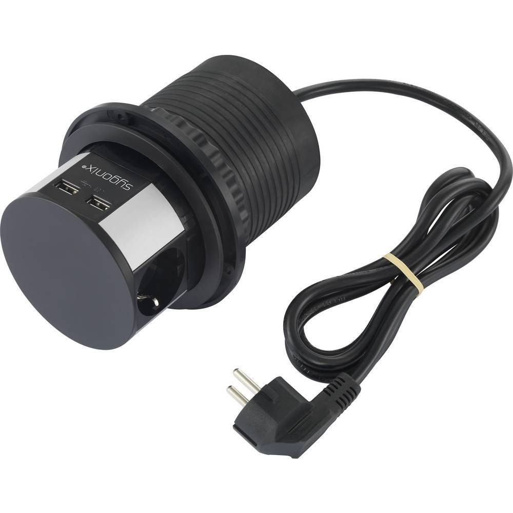 Sygonix 3fach Steckdosenturm mit 2 x USB-A SY-4780156 Steckdosenleiste, mit USB, versenkbar, erhöhter Berührungsschutz – Bild 4 von 5