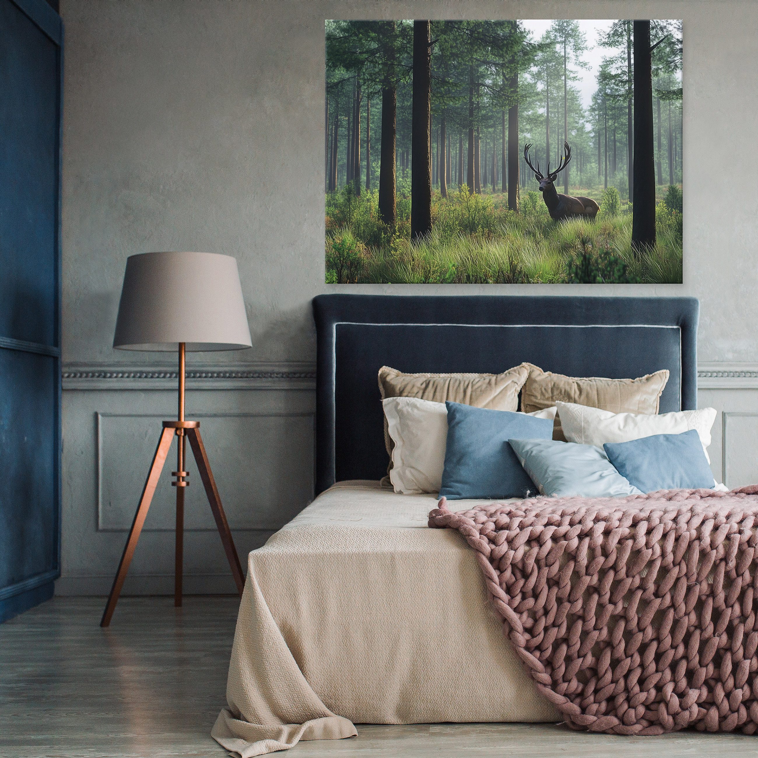 Wallarena Leinwandbild Wald Hirsche Natur Landschaft Wandbilder XXL Wand De günstig online kaufen