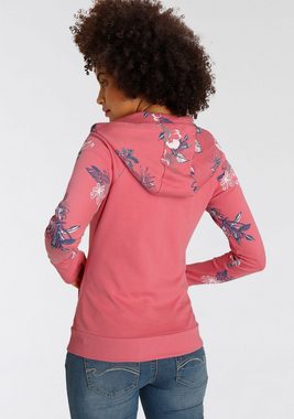 KangaROOS Kapuzensweatjacke mit blumigem Druck im Hawaii-Look