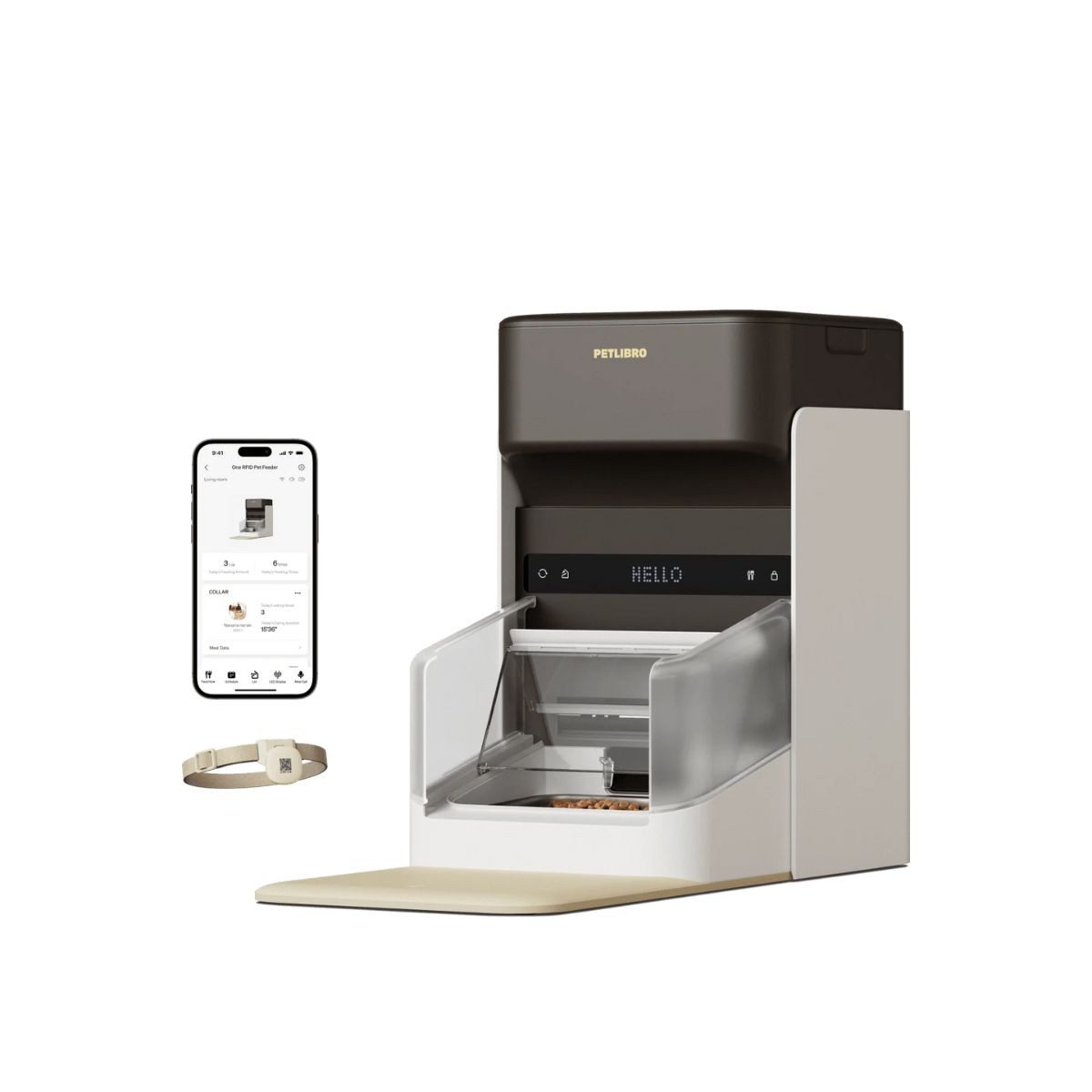 Petlibro Futterautomat One RFID, 3 Liter, RFID-Halsbandanhänger, grau von Petlibro