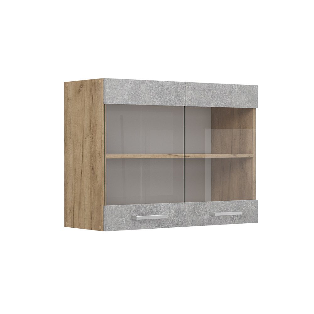 Vicco Glashängeschrank R-Line, Beton/Goldkraft Eiche, 80 günstig online kaufen
