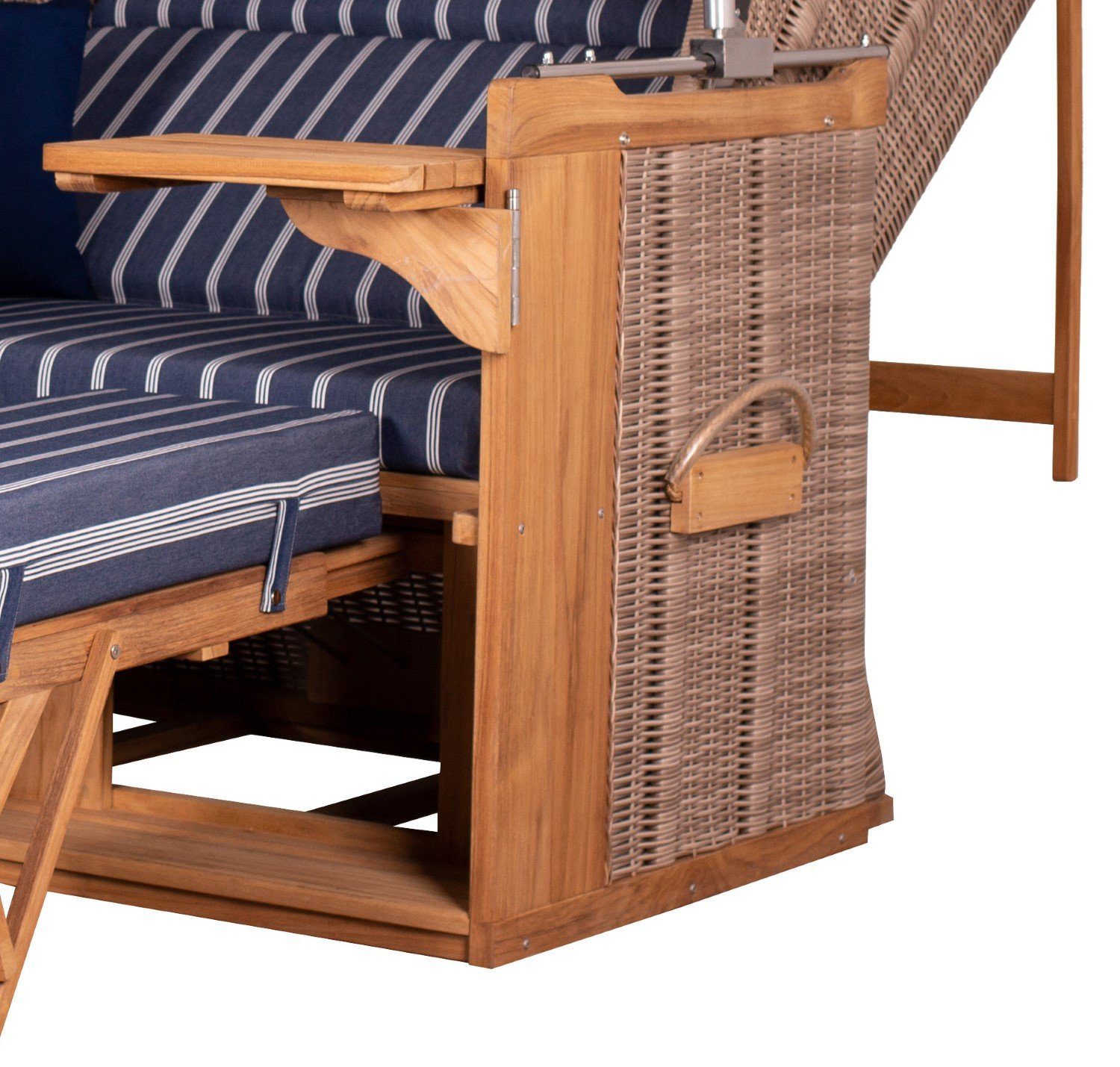 deVries PURE® Strandkorb Friesland Sylt XL - PE white kubu - Dessin 236, BxTxH: 135x90x165 cm, Volllieger, Nordsee-Strandkorb, Teakholz - PE-Markengeflecht - bequeme Polster - Schutzhaube