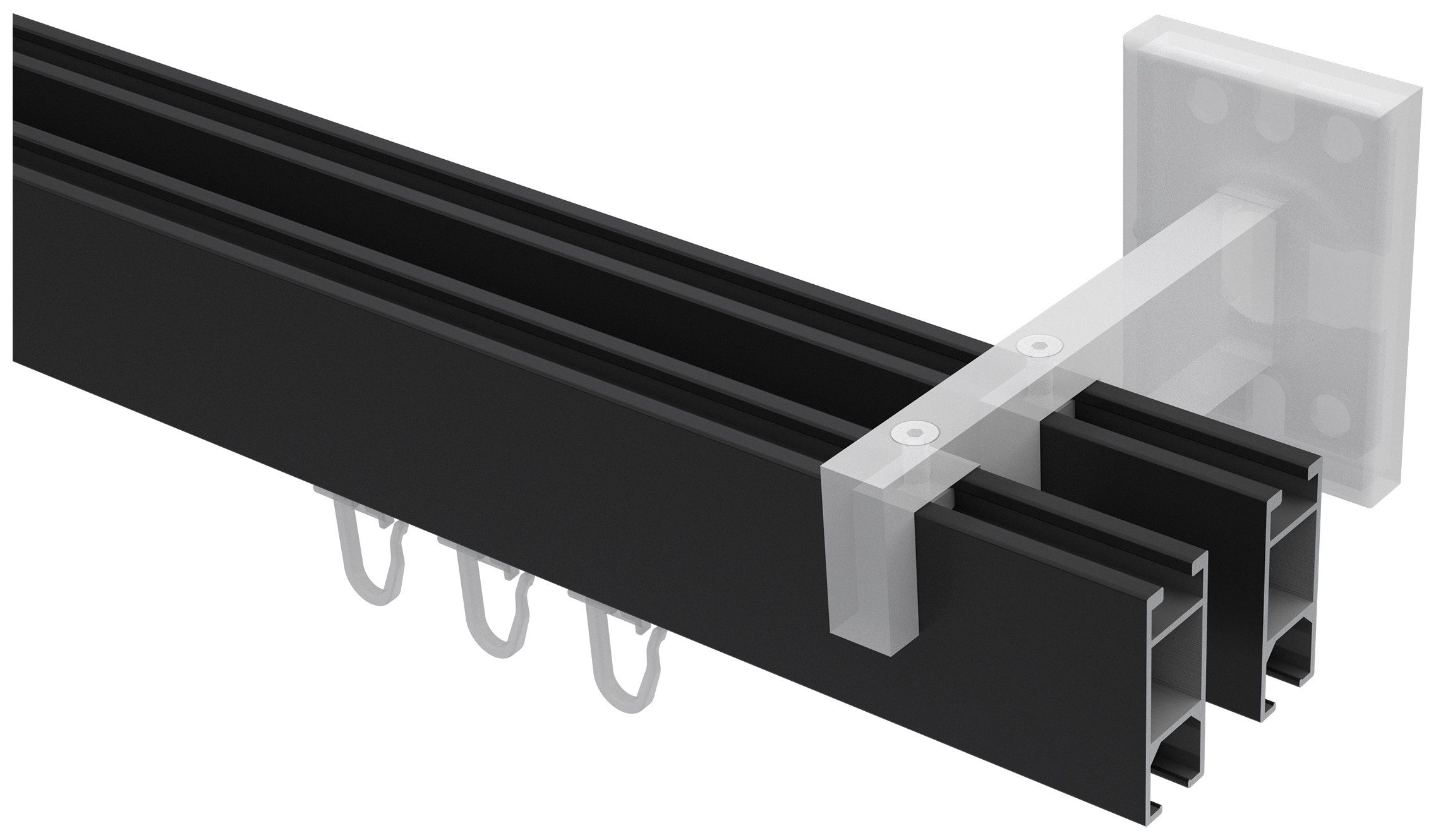 INTERDECO Innenlaufschiene Smartline Paxo, 2-läufig, Fixmaß, kürzbar, Wandmontage, Aluminium, Schwarz, 14x35