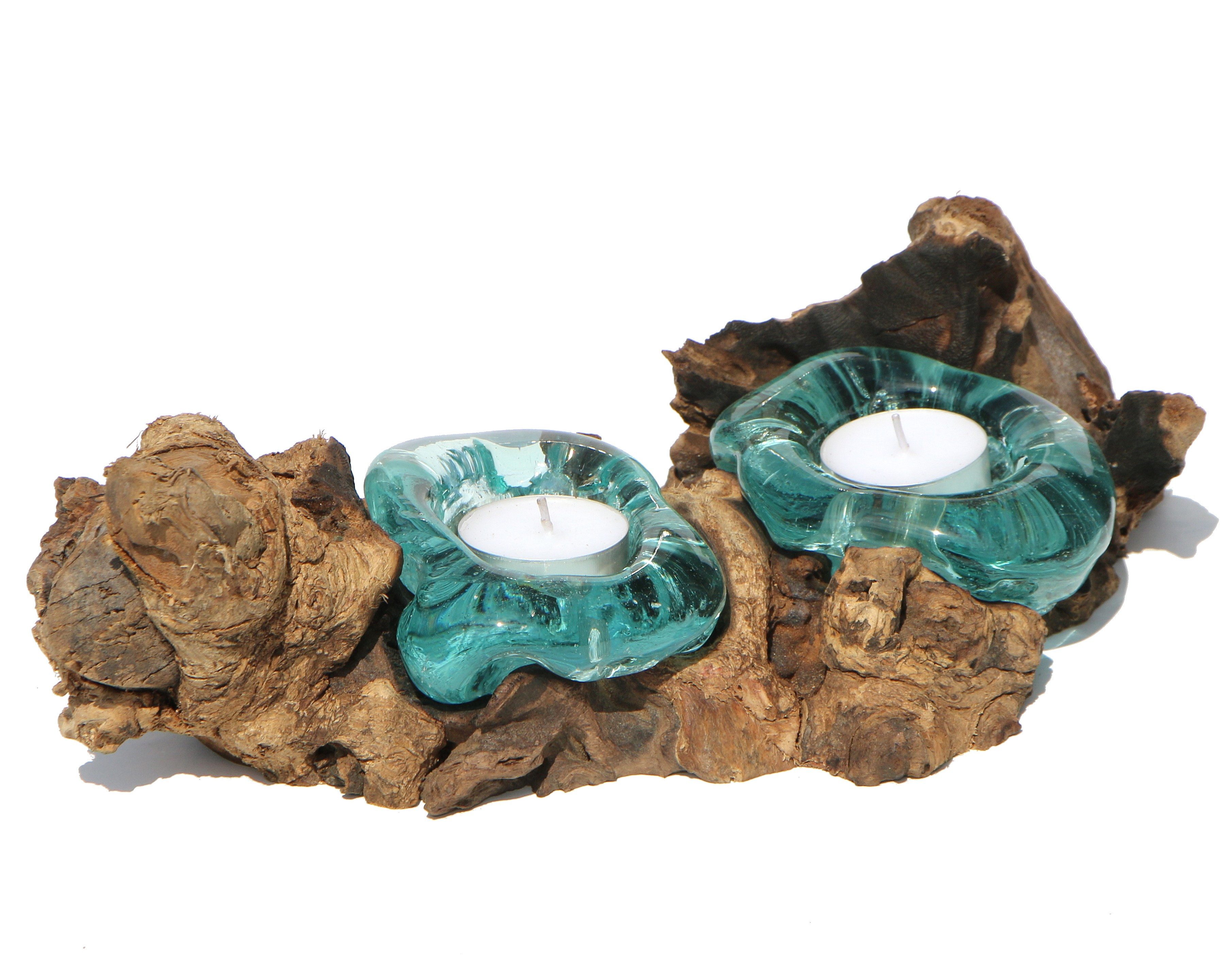 Wogeka Teelichthalter Glas Teelichthalter auf Wurzel-Holz günstig online kaufen