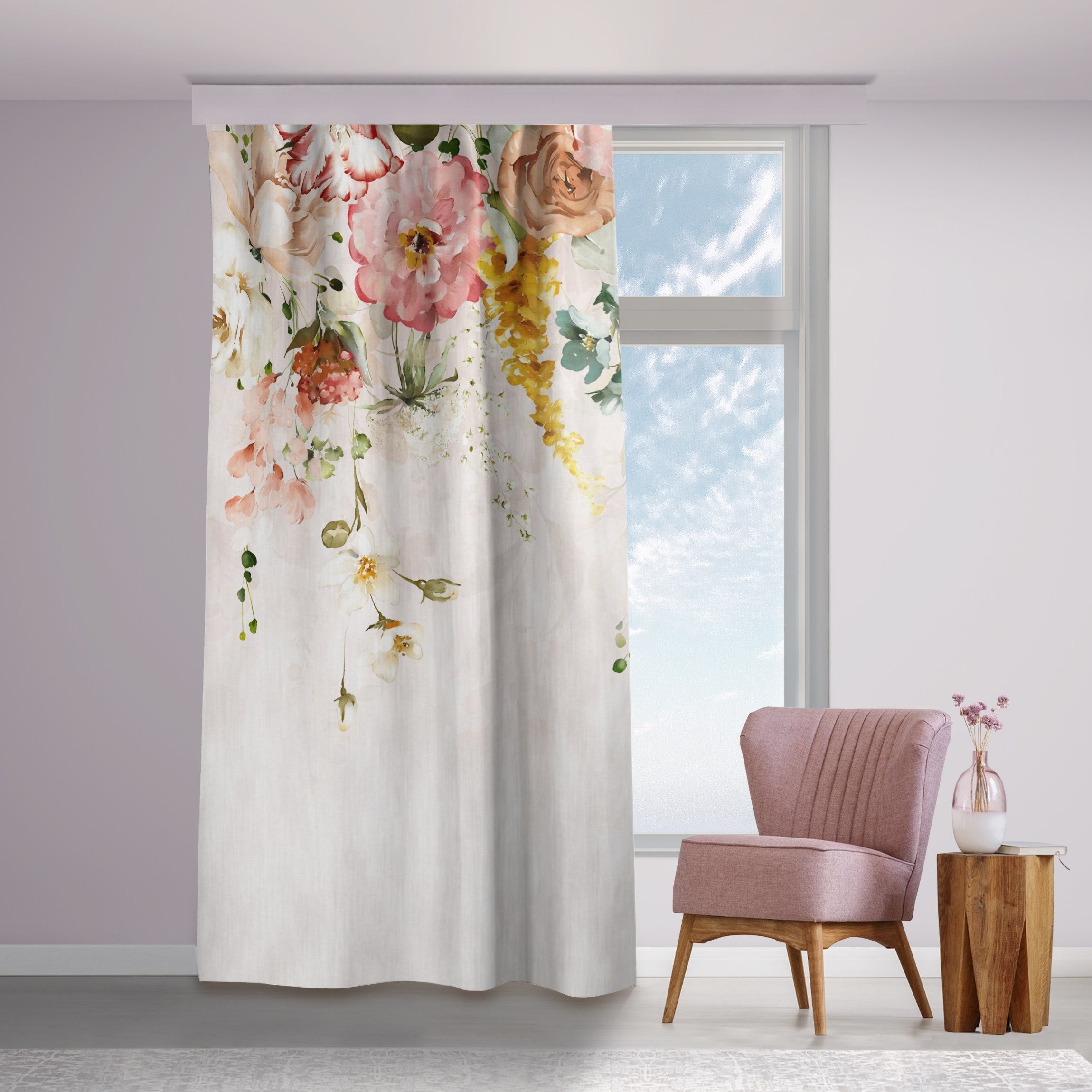 Bilderdepot24 Vorhang Gardine Natur Rankende Blumen Aquarell Vintage Türvorhang Raumteiler (1 St), Multifunktionsband, blickdicht, Samt, Schiebegardinen Schlafzimmer Wohnzimmer Schiebevorhang