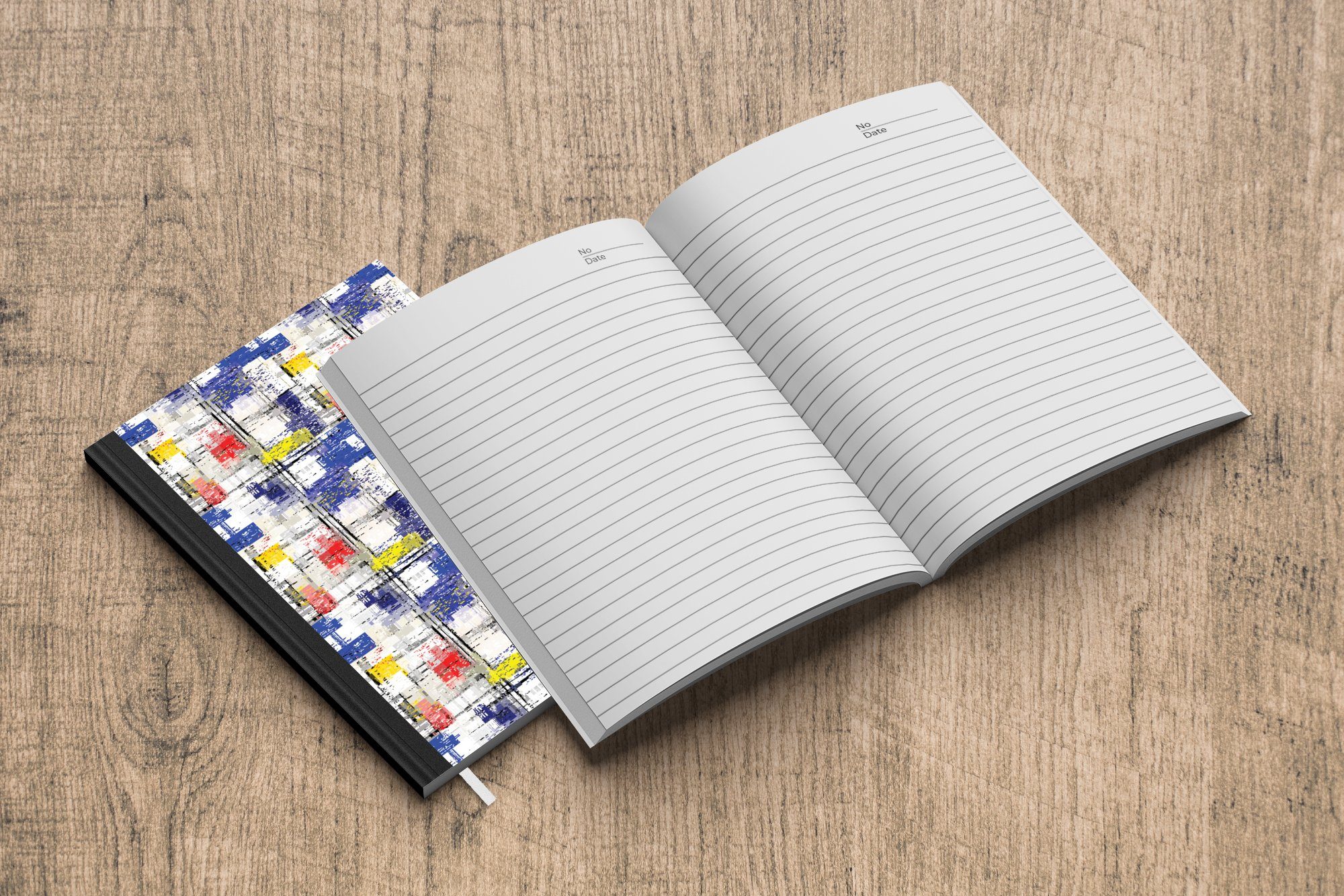 Weiß, Rot MuchoWow Haushaltsbuch A5, Seiten, Gelb Notizbuch Merkzettel, 98 Notizheft, - - Journal, - - Blau Tagebuch, Mondrian