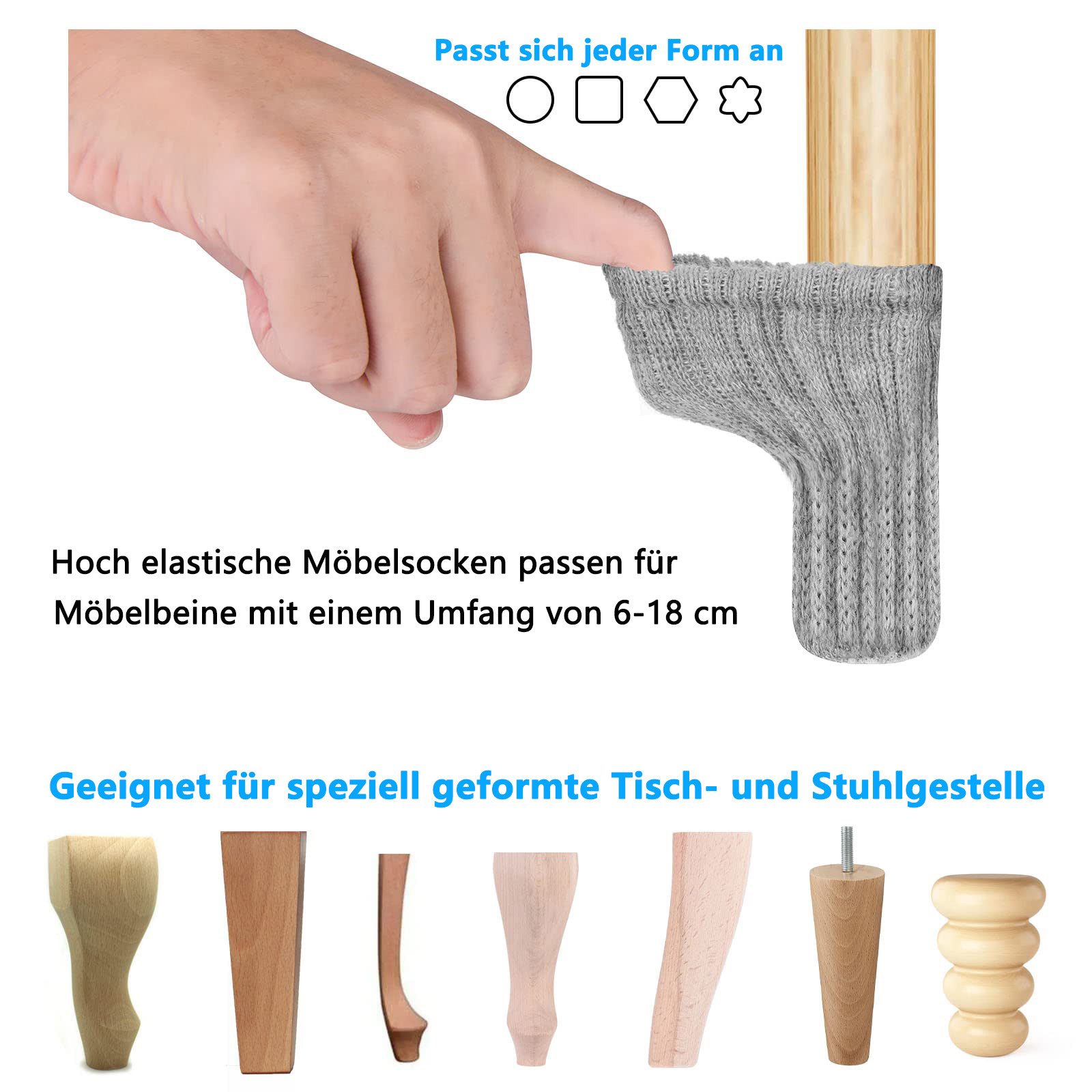 FOUORTUNATE-BEE Stuhlhusse 24 Stück Elastisch Möbelsocken Gestrickte Filz Stuhlbeinkappen, Dicke Unterseite, Antirutsch Pads für Möbel, Tisch, Bodenschutz