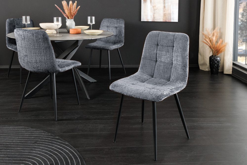 riess-ambiente Esszimmerstuhl TRES CHIC grau / schwarz - Chenille, Metallbeine, Retro, gepolstert (Einzelartikel, 1 St), Stuhl mit Ziersteppung - ideal für Küche, Wohnzimmer & Büro