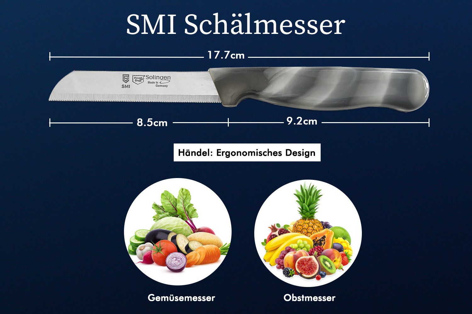 SMI Schälmesser Solingen Obstmesser Wellenschliff 12-tlg Küchenmesser Gemüsemesser