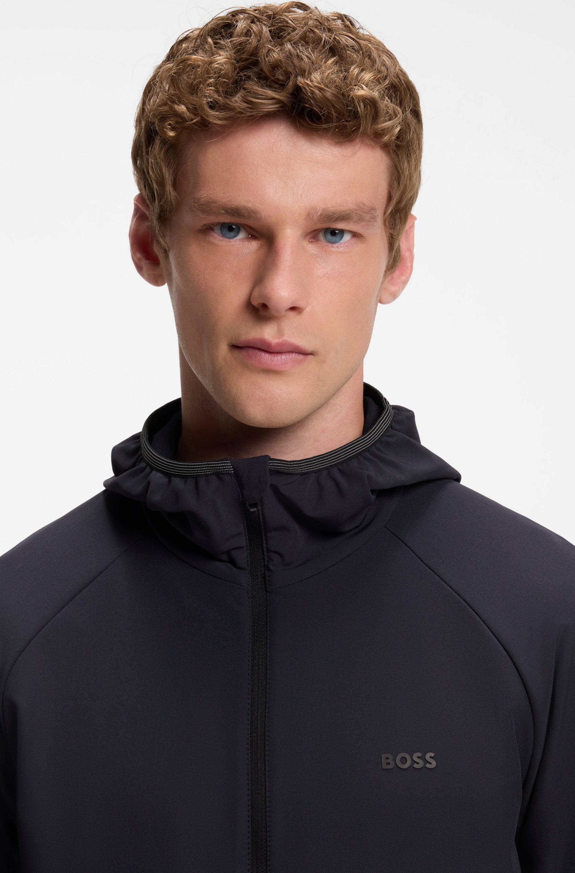 BOSS GREEN Funktionsjacke L Commuter wasserabweisend Funktionsjacke mit gummiertem Label 4 Wege Stretch