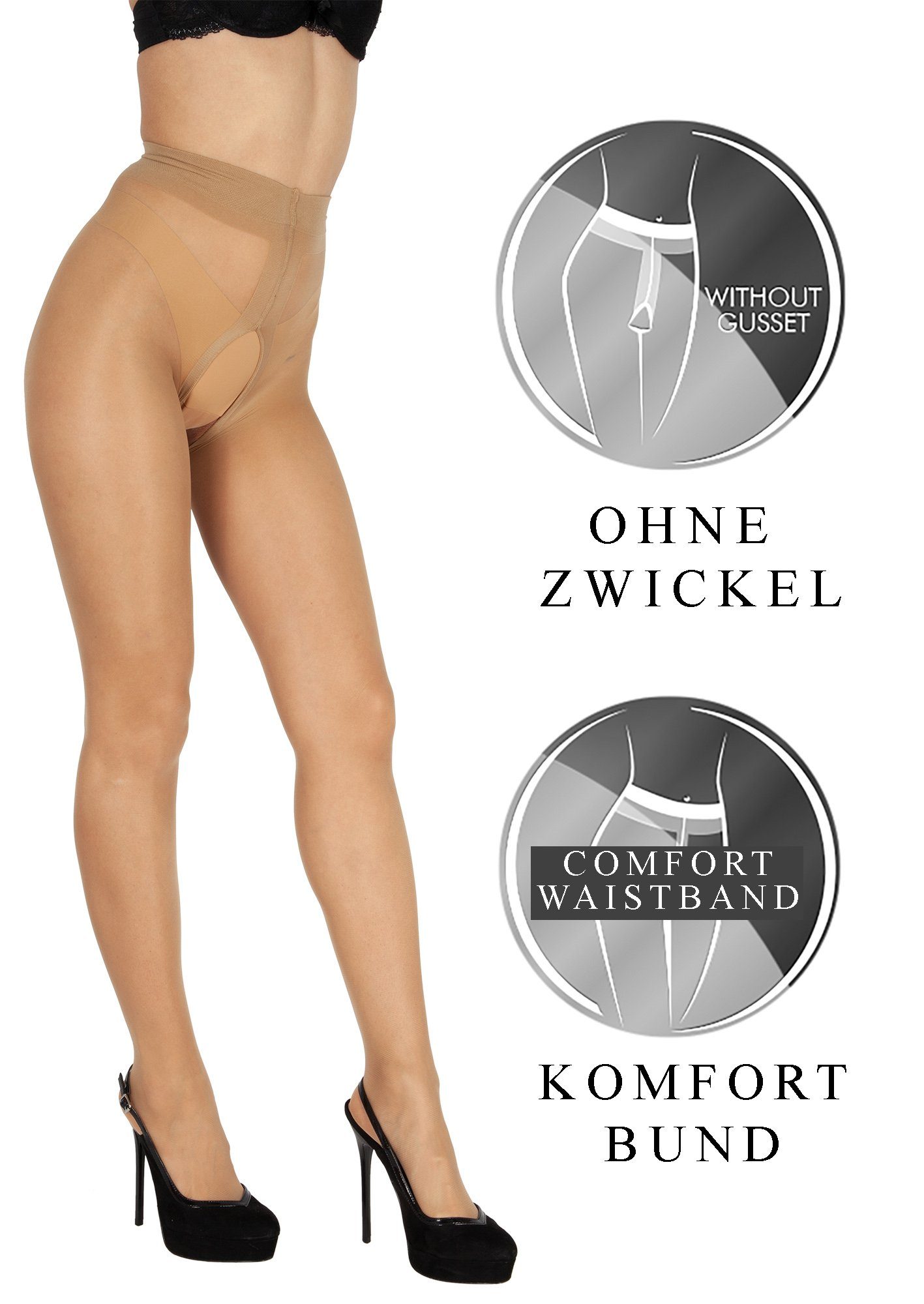 mit Strumpfhose Ouvert 20 Daino offenem Plus St) Strumpfhose Ouvert Große DEN Öffnung BANANALU 6er Set - Schritt (6