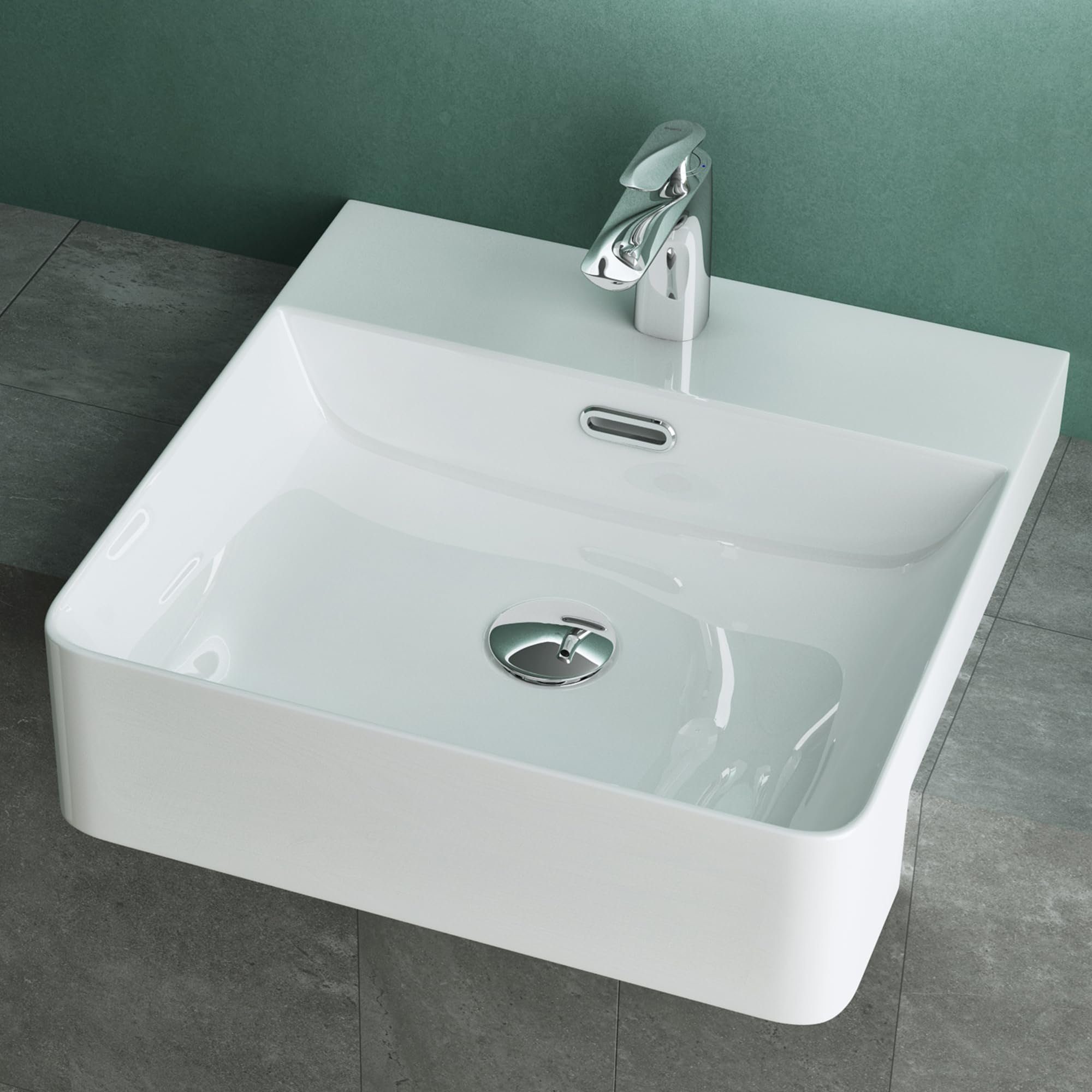 Mai & Mai Aufsatzwaschbecken Waschbecken Br702 Keramik Rechteckig Waschplatz 1 Armaturenloch