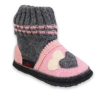 Beck Hüttenschuh Little Hearts Hüttenschuhe (aus Österreich, für Kita, Schule und Zuhause geeignet) sehr warm, 100% atmungsaktive Schurwolle, rutschfeste Sohle