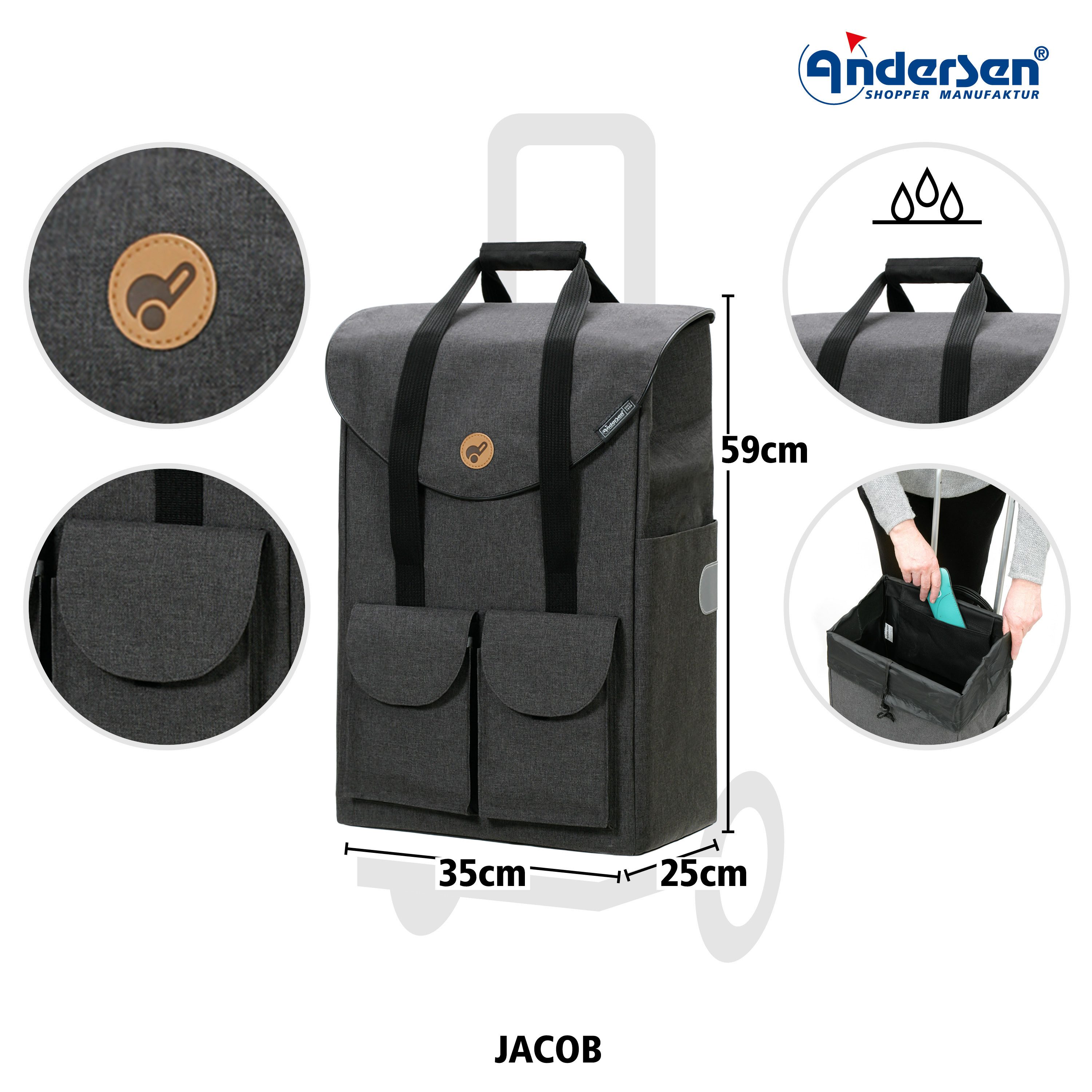 Andersen Einkaufstrolley Tasche Jacob anthrazit, wasserabweisend günstig online kaufen