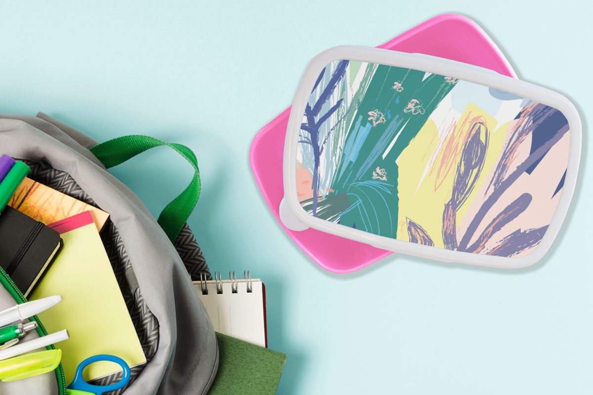 MuchoWow Brotbox - Kunststoff Snackbox, für Erwachsene, - Farbe Abstrakt, Kinder, Mädchen, Lunchbox Brotdose Kunststoff, (2-tlg), Sommer rosa