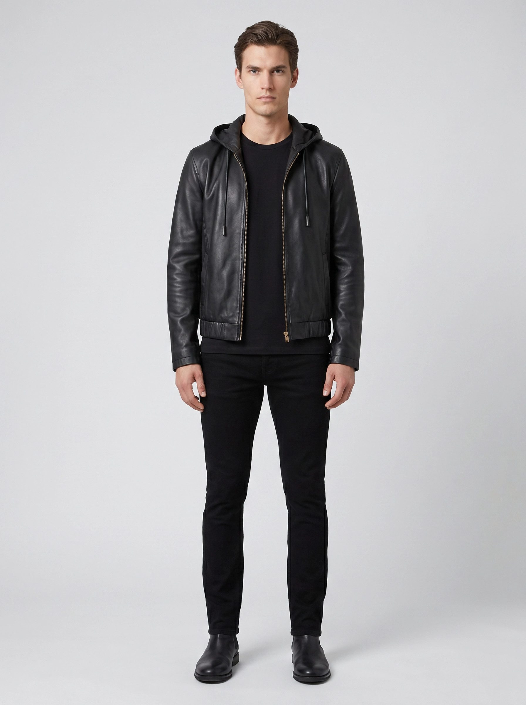 ENVYME Lederjacke Kapuze Echtleder 100% Lammleder Herren