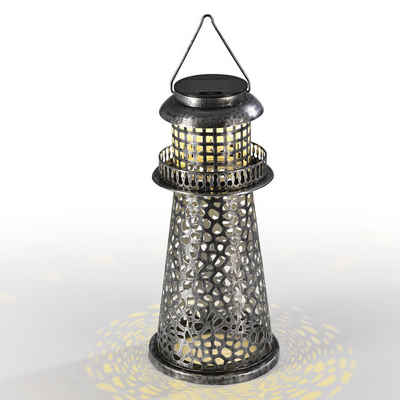 GARVIDA LED Solarleuchte Solar-Leuchte Leuchtturm - silber -33 cm