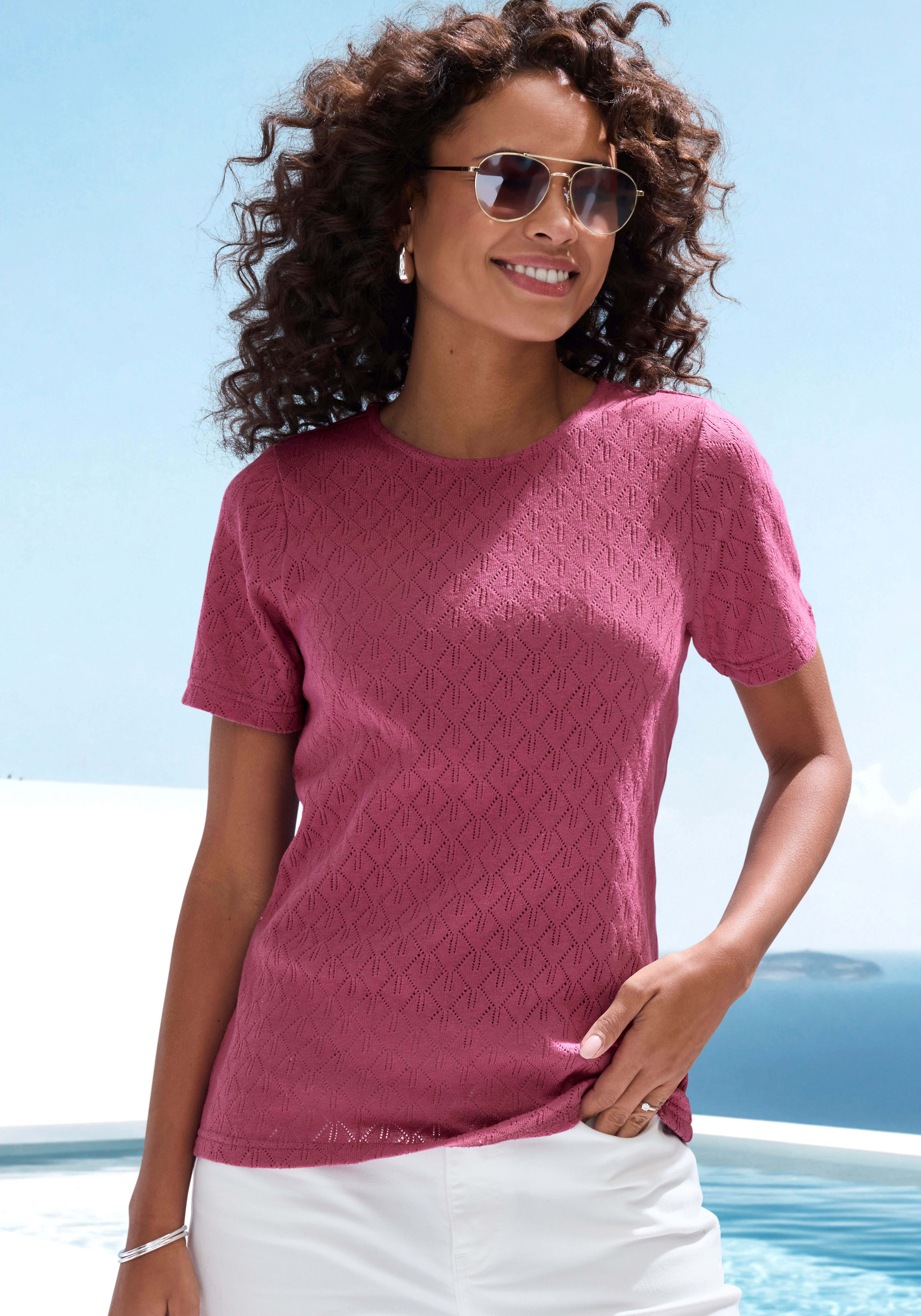 Vivance Kurzarmshirt mit modischem Ajour-Muster (2er-Pack) aus weicher Baum günstig online kaufen