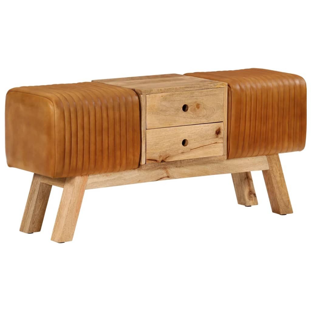 vidaXL Essbank Bock-Sitzbank Braun 107cm Echtes Ziegenleder & Massivholz