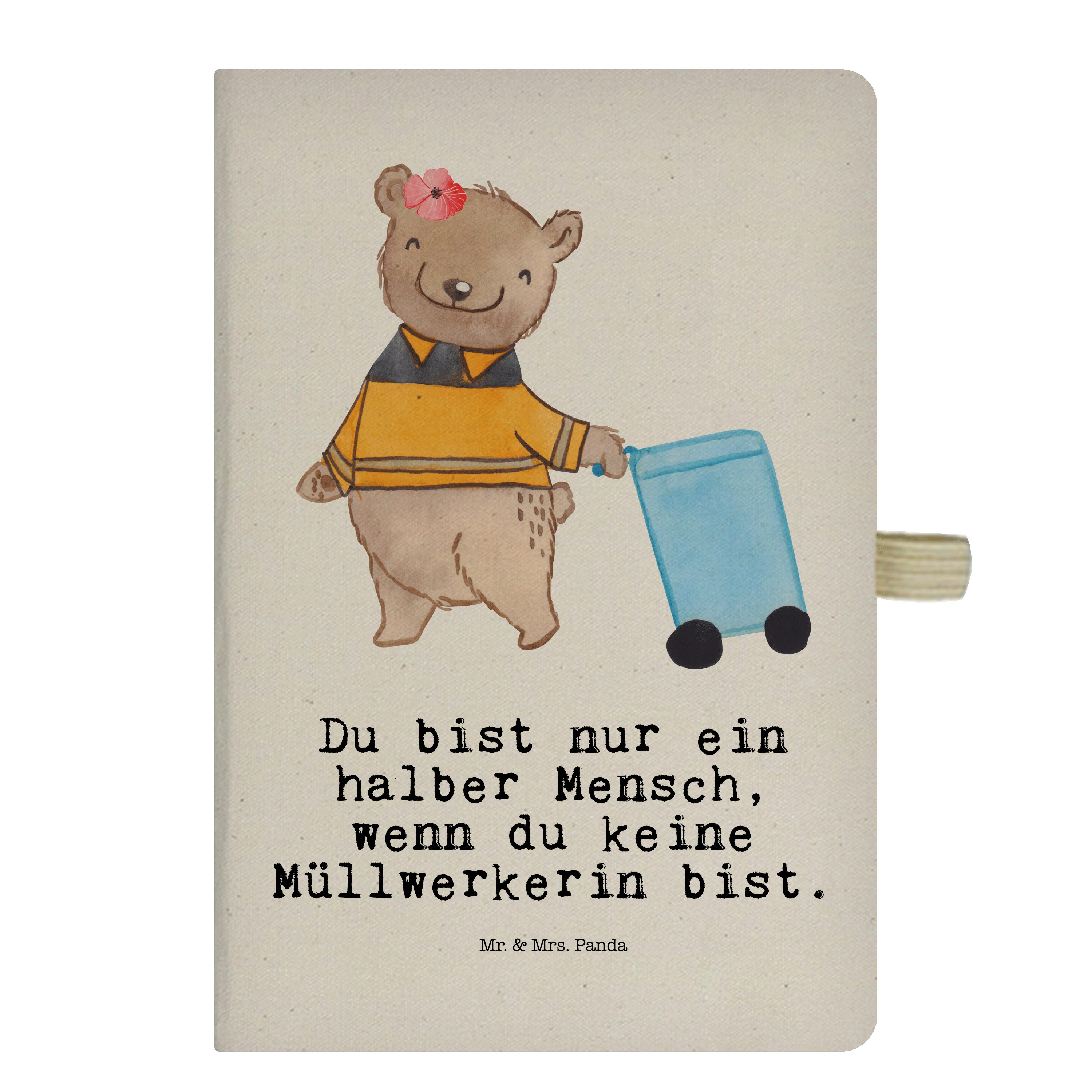 Mr. & Mrs. Panda Notizbuch Müllwerkerin mit Herz - Transparent - Geschenk, Kehrichtfrau, Müllfra Mr. & Mrs. Panda