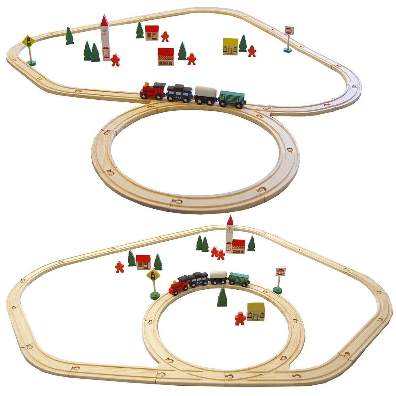 LittleTom Spielzeug-Eisenbahn 48-teilige Holzeisenbahn Starter-Set Spielzeug