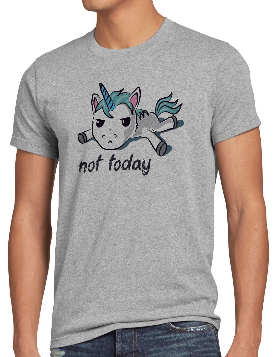 grau Not Einhorn Unicorn Print-Shirt today faul Herren style3 meliert fun spruch nicht T-Shirt funshirt heute