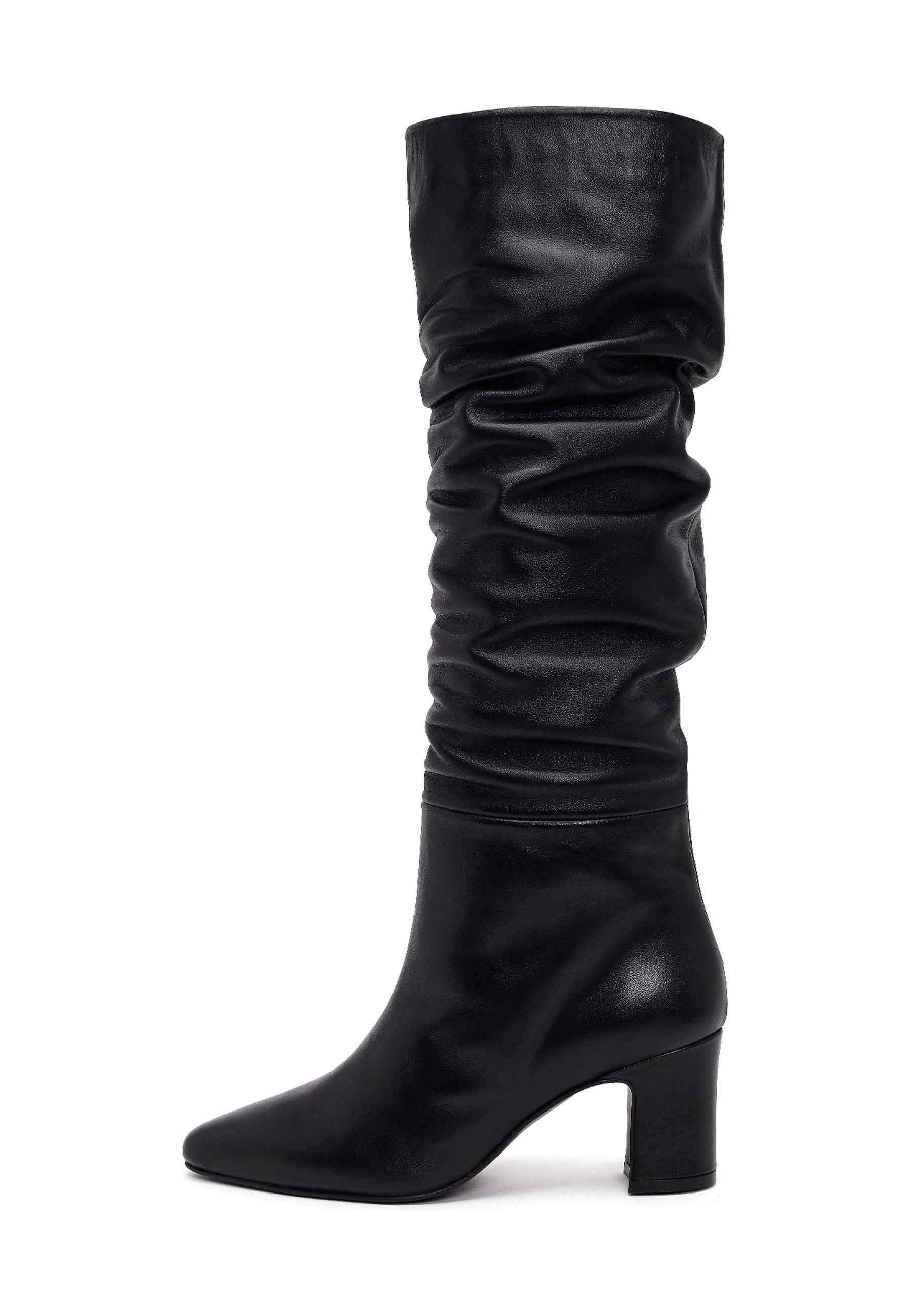 Derimod Leder-Stiefel Mit Schaft In Knautschoptik Und Blockabsatz Bootsschuh Echtes Leder, Textilfutter, TPU-Sohle, Geraffter Schaft, Blockabsatz