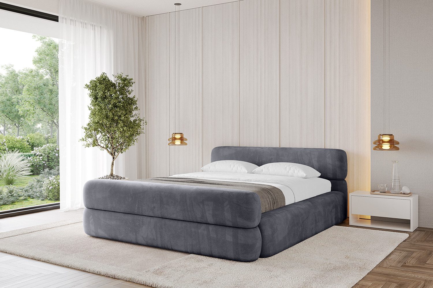 ALTDECOR Polsterbett ENORA-Z-v1 (Polsterbett mit Bettkasten und Lattenrost, Boxbett ohne Matratze), Doppelbett mit Stauraum, Bett mit Kopfteil