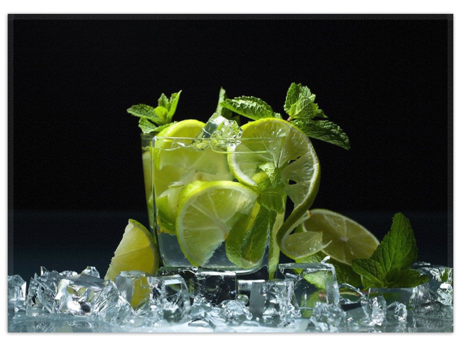 Wallario Teppich Mojito - Cocktail mit Limetten, Eis und Minze, rechteckig, rutschfest