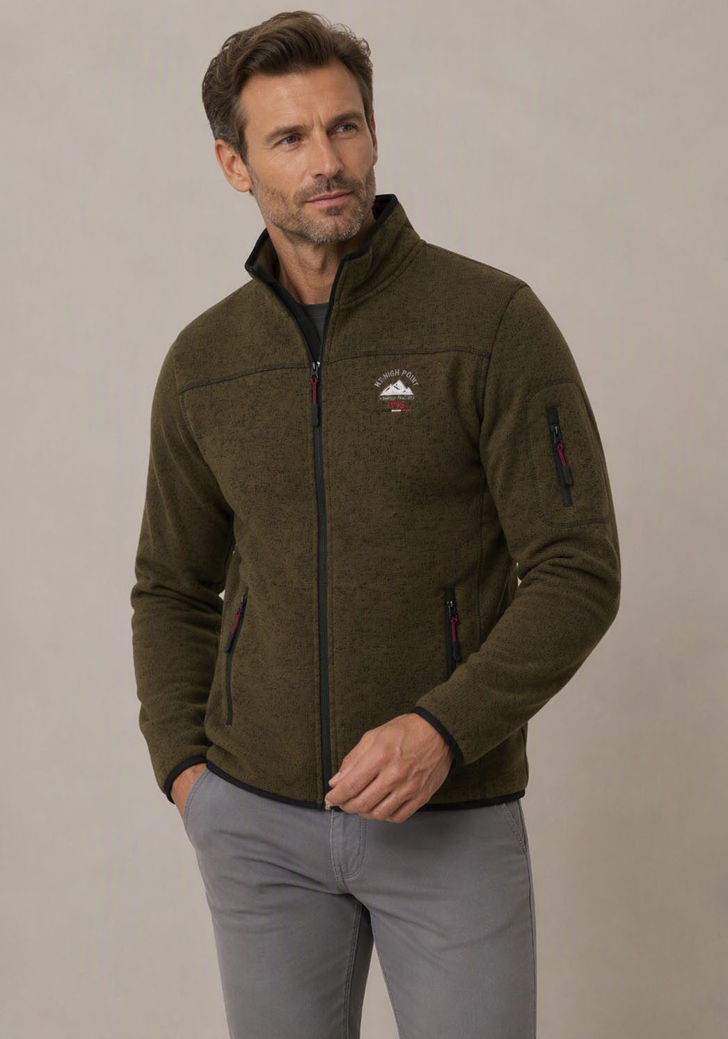 Man's World Strickfleecejacke für die Übergangszeit, mit Reißverschlusstaschen, mit Stehkragen