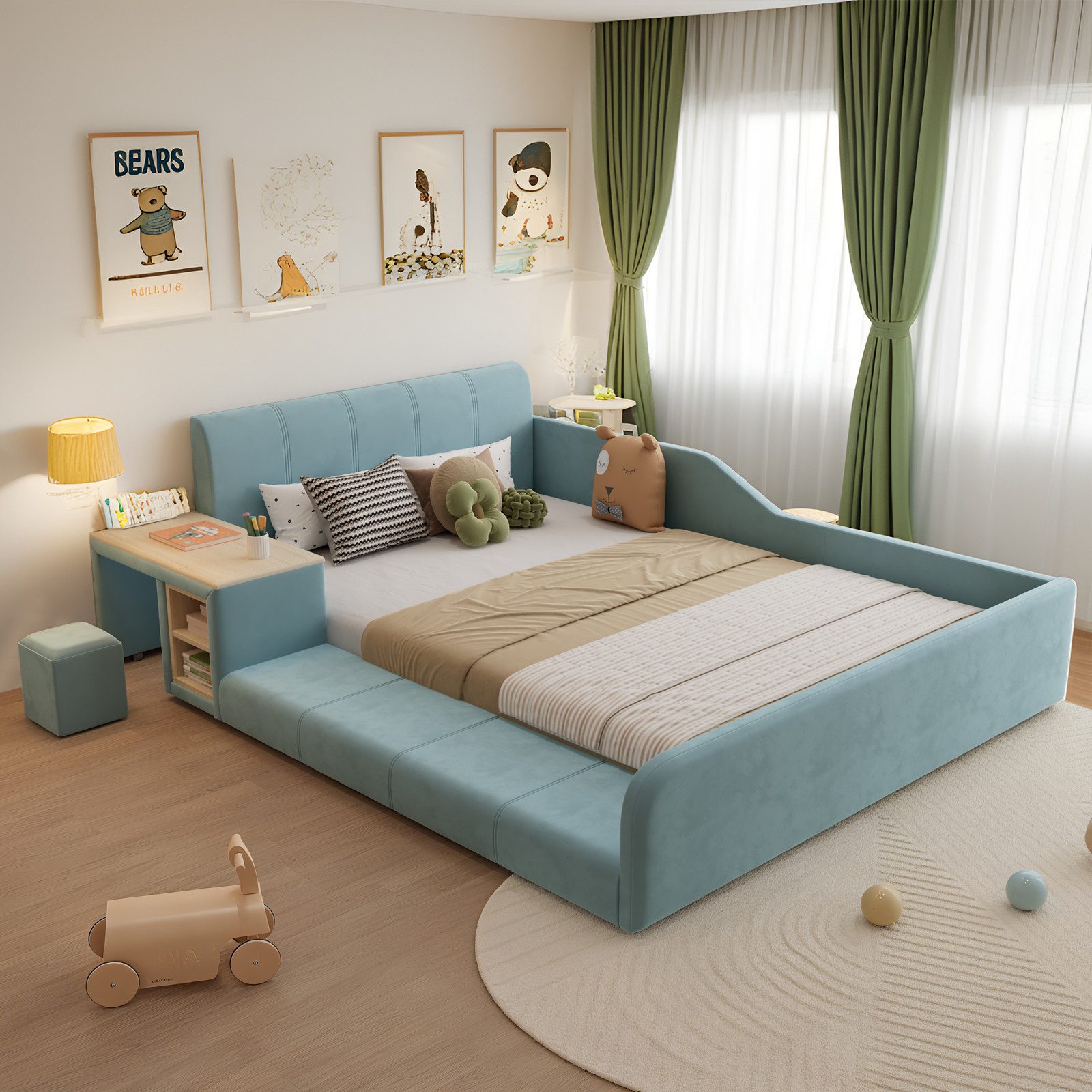 OKWISH Polsterbett Kinderbett Funktionsbett (mit Schreibtisch, Hocker und S günstig online kaufen