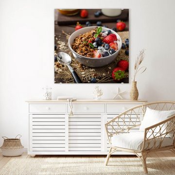 Primedeco Glasbild Wandbild Quadratisch Granola und Honig mit Aufhängung, Cerealien