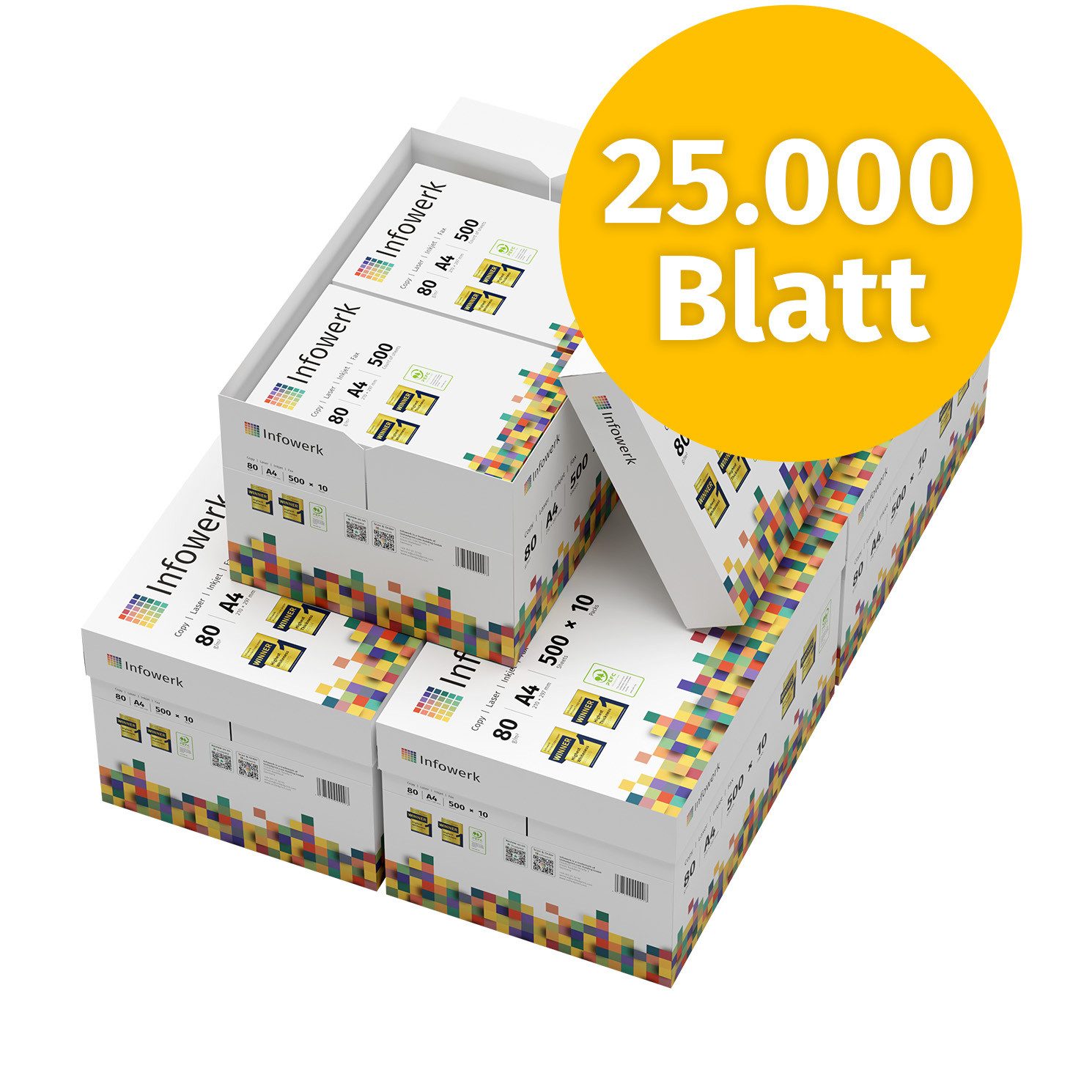 Infowerk Druckerpapier Kopierpapier 25000 Blatt A4 80g Premium Weiß Testsieger PEFC