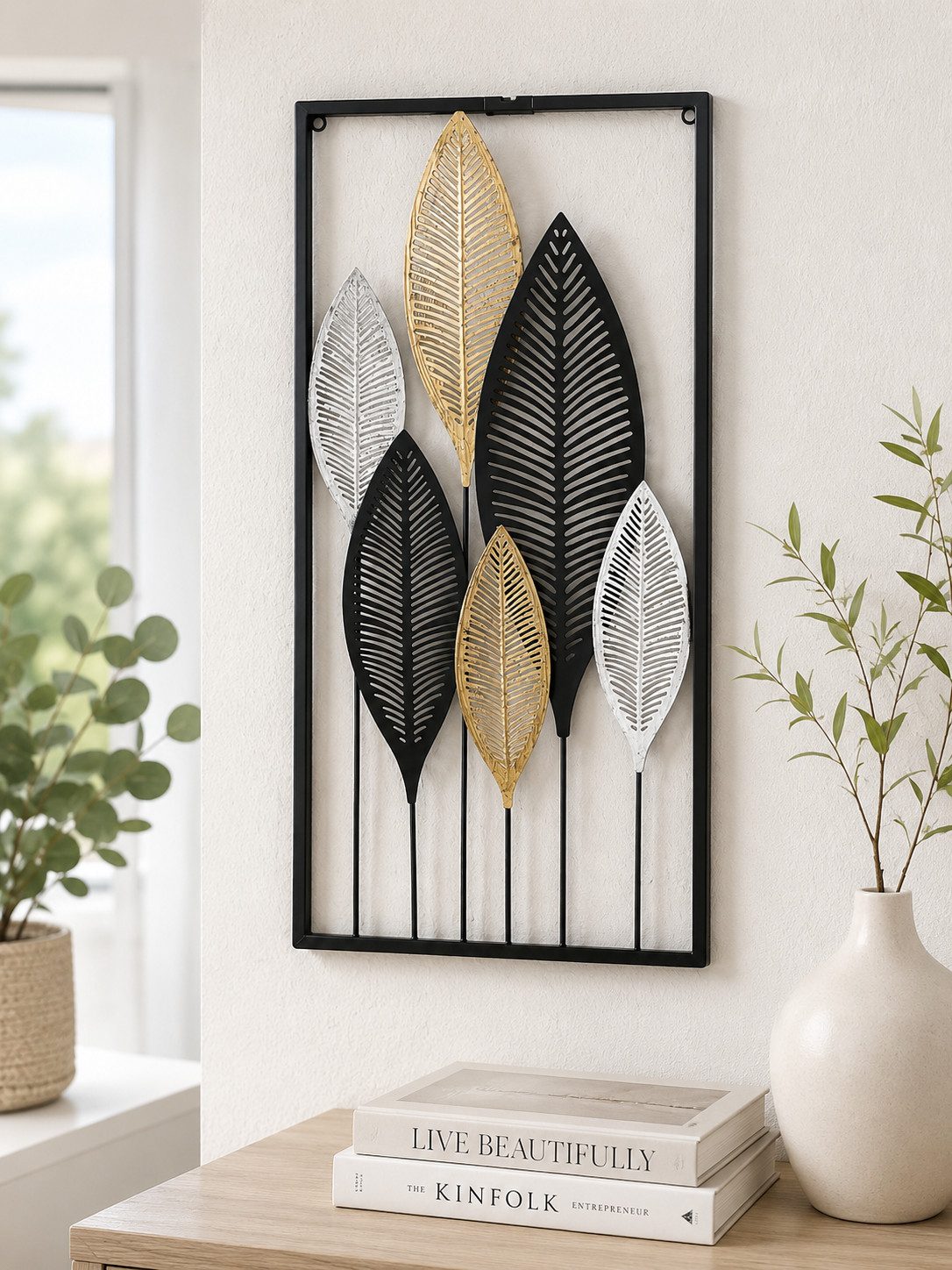 MF Wanddekoobjekt Metall Wandbild Blätter Virello moderne Wanddeko 75cm