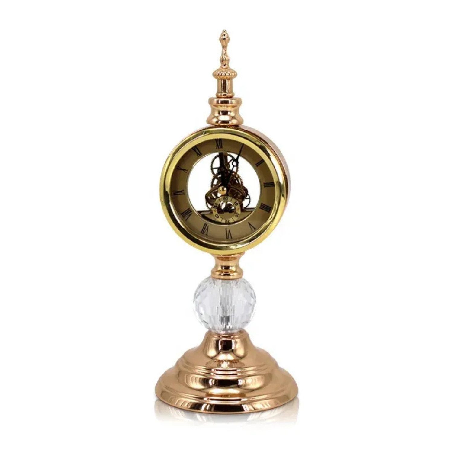 Quality Elegance Dekoobjekt Retro Goldene Mechanische Tischuhr mit Kristallfuß