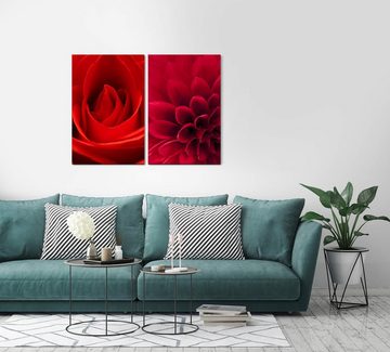Sinus Art Leinwandbild 2 Bilder je 60x90cm Dahlie Rose Rote Blumen Romanze Romantisch Liebe Leidenschaft