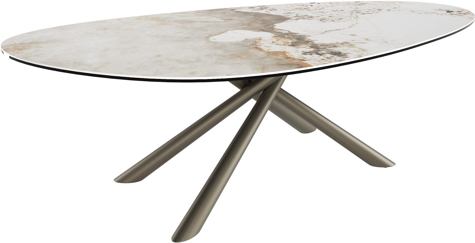 DELIFE Couchtisch Edge, Oval 140x75 cm Keramik Minas Melange Sarity Metall Effektfinish Titan