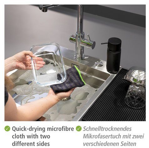 Kunststoff, WENKO Migro, & ausziehbares Spülsieb Küchensieb Sivo, Mikrofasertuch 3-tlg.,