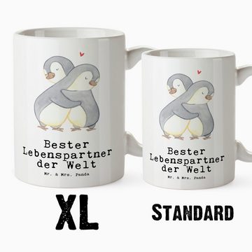 Mr. & Mrs. Panda Tasse Pinguin Bester Lebenspartner der Welt - Weiß - Geschenk, Groß, Grosse, XL Tasse Keramik, Prächtiger Farbdruck