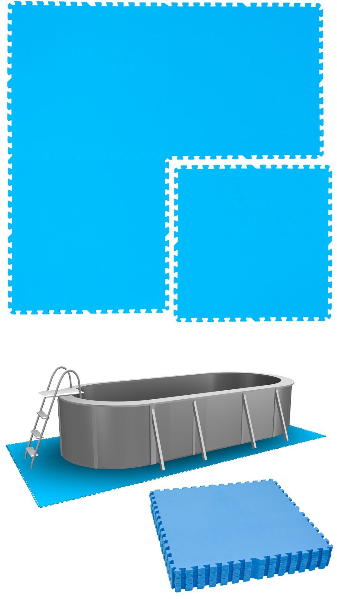 eyepower Bodenmatte 7,6 m² Poolunterlage 12 EVA Matten 81x81 Pool Set, erweiterbares Stecksystem Blau