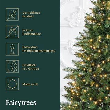 Fairytrees Künstlicher Weihnachtsbaum FT14, Nordmanntanne, grüner Stamm, mit Echtholz Baumständer