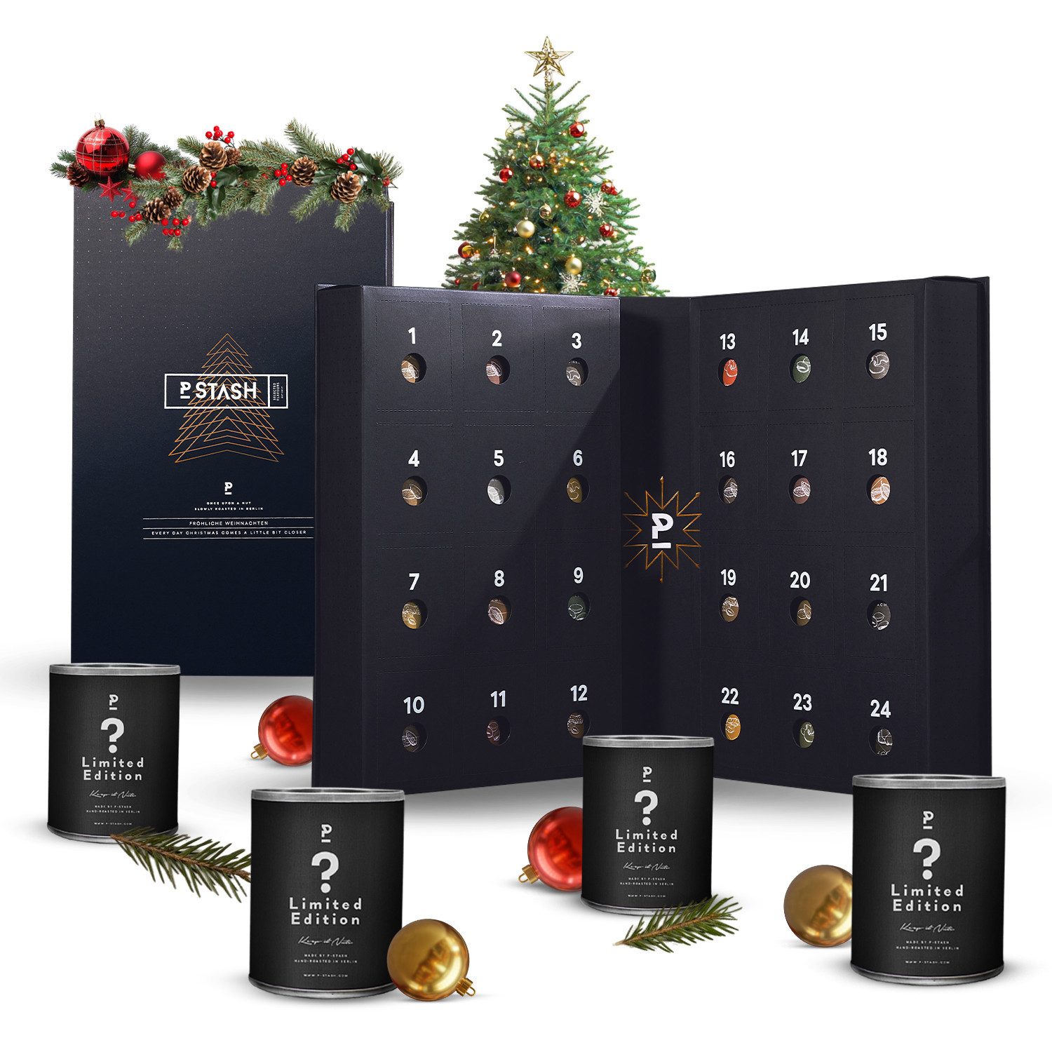 P-Stash Lebensmittel-Adventskalender Adventskalender 2026 - Weihnachtskalender mit Nüssen und Schokolade
